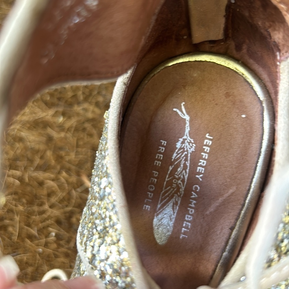 Jeffery Campbell for Free People Gold Sequin Lace Up Heels Gold Glitter Sz 9.5 - Picture 12 of 15